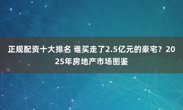 正规配资十大排名 谁买走了2.5亿元的豪宅？2025年房地产市场图鉴